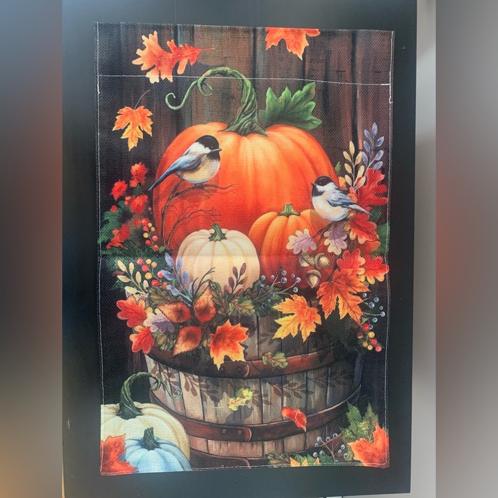 Autumn Harvest Outdoor Flag with Pumpkins and Birds- 12 X 18
